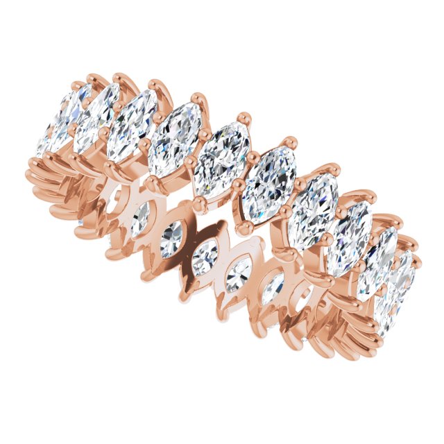 14K Gold Marquise Natural Diamond Shared-Prong Eternity Band – 4x2 mm Stones - Rose Gold - view 5