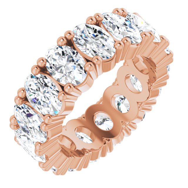 14K Gold Oval Natural Diamond Shared-Prong Eternity Band – 6x4 mm Stones - Rose Gold