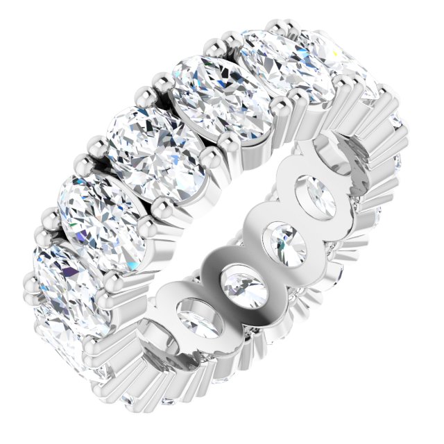 14K Gold Oval Natural Diamond Shared-Prong Eternity Band – 6x4 mm Stones - White Gold