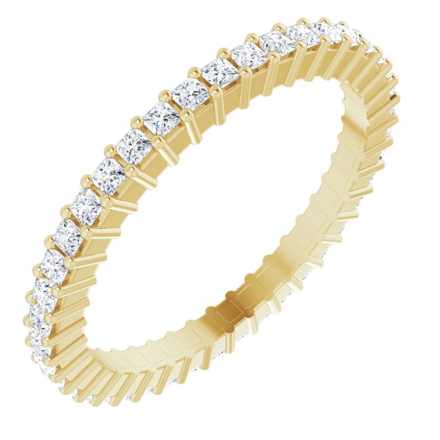 14K Gold Square Natural Diamond Shared-Prong Eternity Band – 1.25x1.25 mm Stones - Yellow Gold