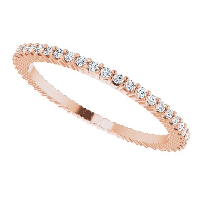 10K Gold Round Natural Diamond Shared-Prong Eternity Band – 1 mm Stones - Rose Gold - view 5
