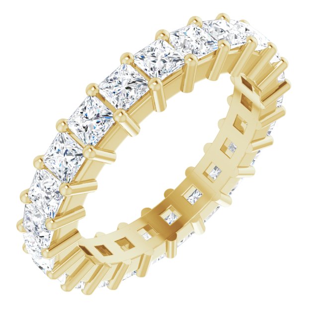 14K Gold Square Natural Diamond Shared-Prong Eternity Band – 2.5x2.5 mm Stones - Yellow Gold
