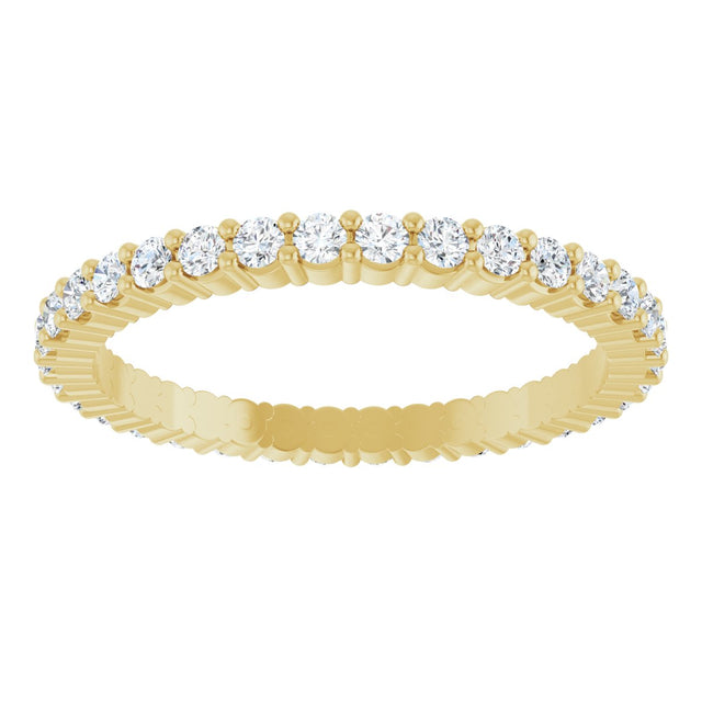 14K Gold Round Natural Diamond Shared-Prong Eternity Band – 1.5 mm Stones - Yellow Gold - view 3