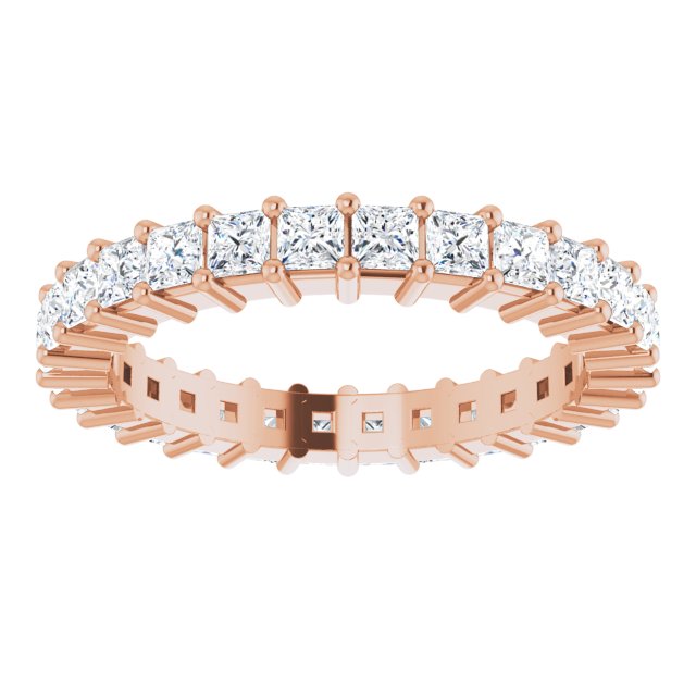10K Gold Square Natural Diamond Shared-Prong Eternity Band – 2x2 mm Stones - Rose Gold - view 3