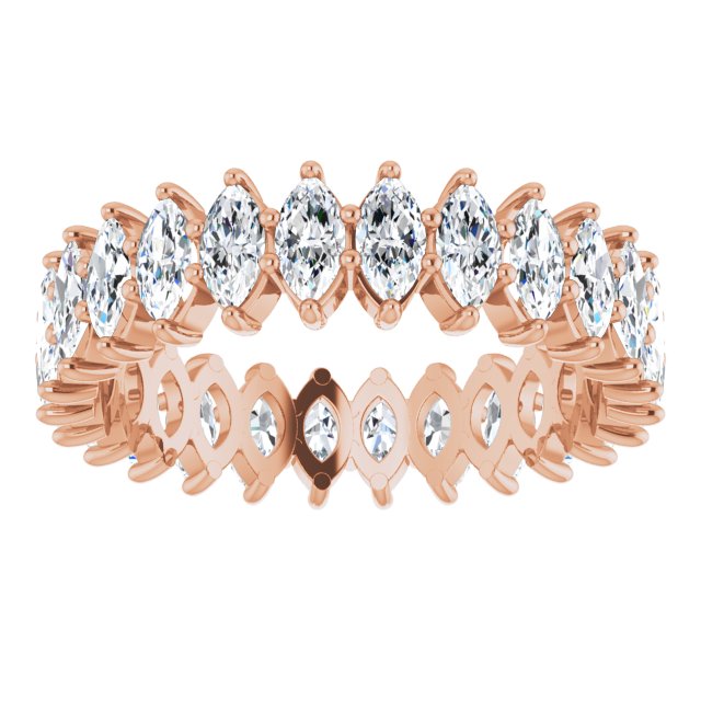 14K Gold Marquise Natural Diamond Shared-Prong Eternity Band – 4x2 mm Stones - Rose Gold - view 3