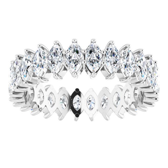 14K Gold Marquise Natural Diamond Shared-Prong Eternity Band – 4x2 mm Stones - White Gold - view 3
