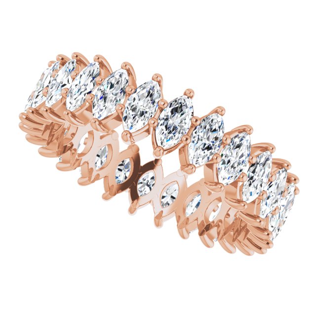 14K Gold Marquise Natural Diamond Shared-Prong Eternity Band – 4x2 mm Stones - Rose Gold - view 5