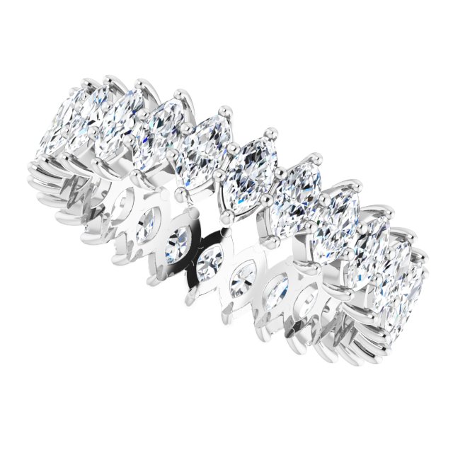 14K Gold Marquise Natural Diamond Shared-Prong Eternity Band – 4x2 mm Stones - White Gold - view 5