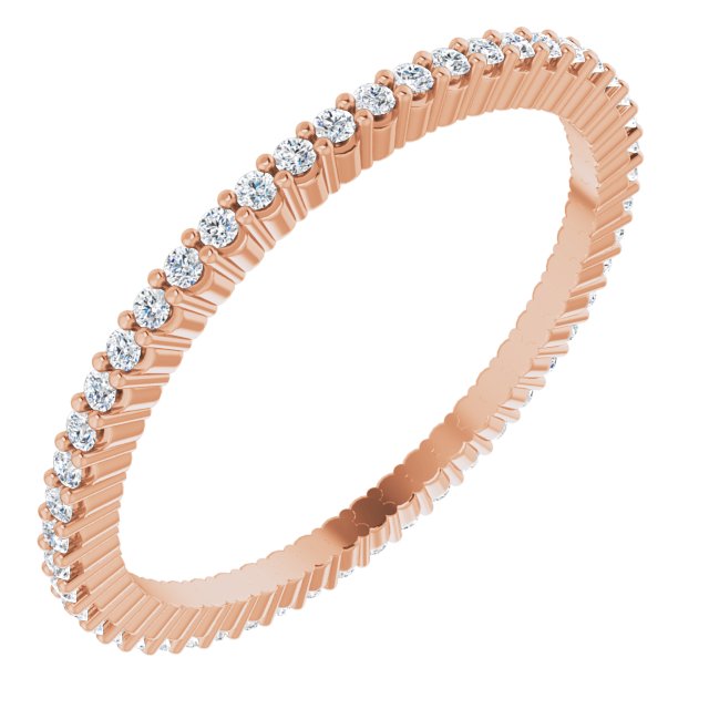 14K Gold Round Lab-Grown Diamond Shared-Prong Eternity Band – 1 mm Stones - Rose Gold