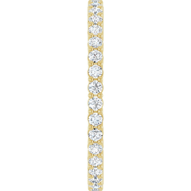 14K Gold Round Natural Diamond Shared-Prong Eternity Band – 1.5 mm Stones - Yellow Gold - view 4