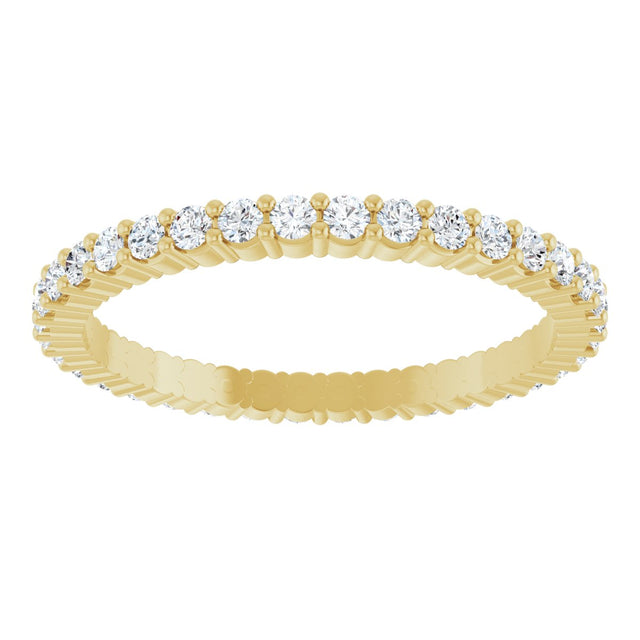 14K Gold Round Natural Diamond Shared-Prong Eternity Band – 1.5 mm Stones - Yellow Gold - view 3