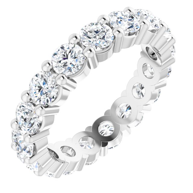 14K Gold Round Lab-Grown Diamond Shared-Prong Eternity Band – 3.4 mm Stones - White Gold