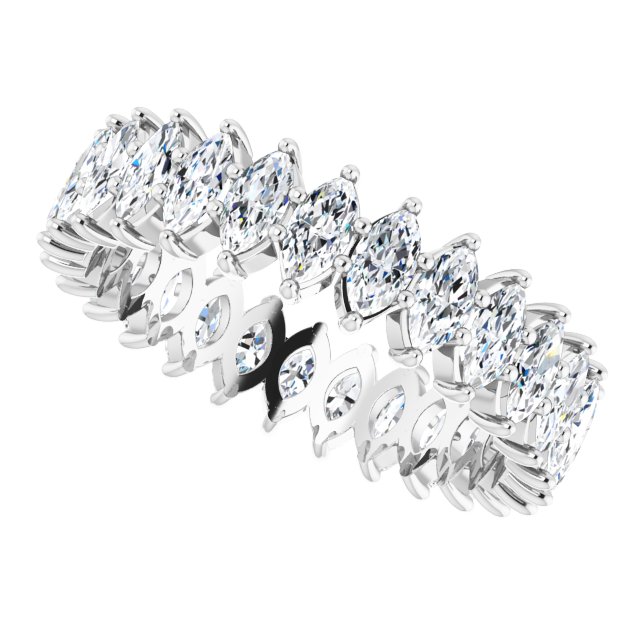 14K Gold Marquise Natural Diamond Shared-Prong Eternity Band – 4x2 mm Stones - White Gold - view 5