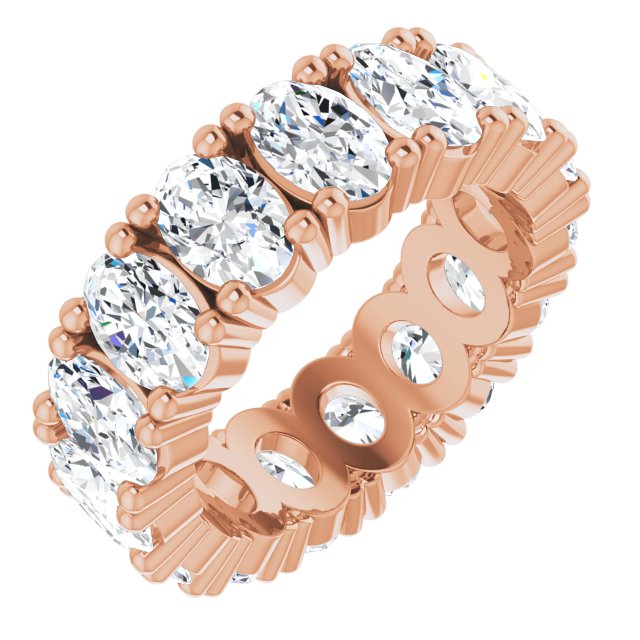 14K Gold Oval Natural Diamond Shared-Prong Eternity Band – 6x4 mm Stones - Rose Gold