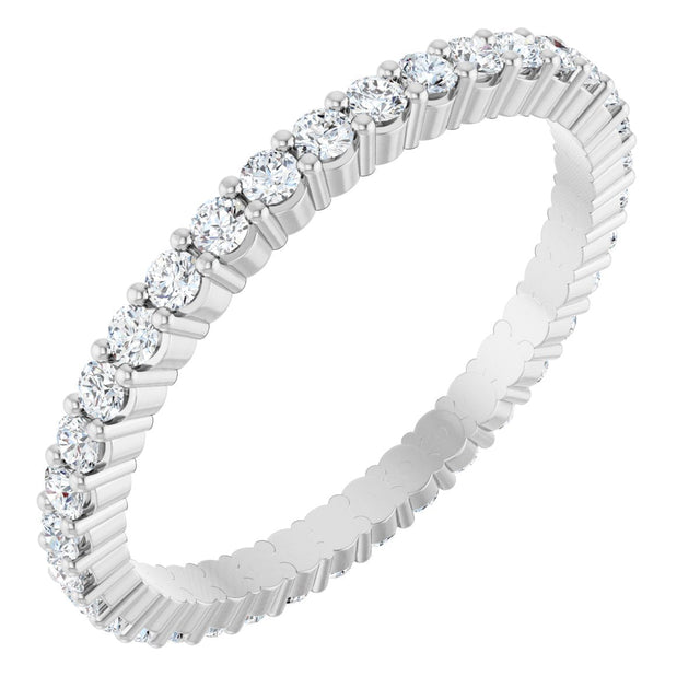 14K Gold Round Natural Diamond Shared-Prong Eternity Band – 1.5 mm Stones - White Gold