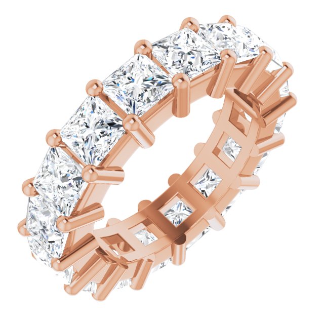 10K Gold Square Natural Diamond Shared-Prong Eternity Band – 4x4 mm Stones - Rose Gold