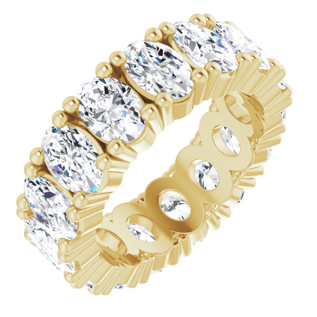 14K Gold Oval Natural Diamond Shared-Prong Eternity Band – 6x4 mm Stones - Yellow Gold