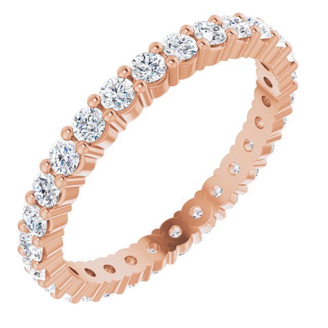 10K Gold Round Natural Diamond Shared-Prong Eternity Band – 2 mm Stones - Rose Gold