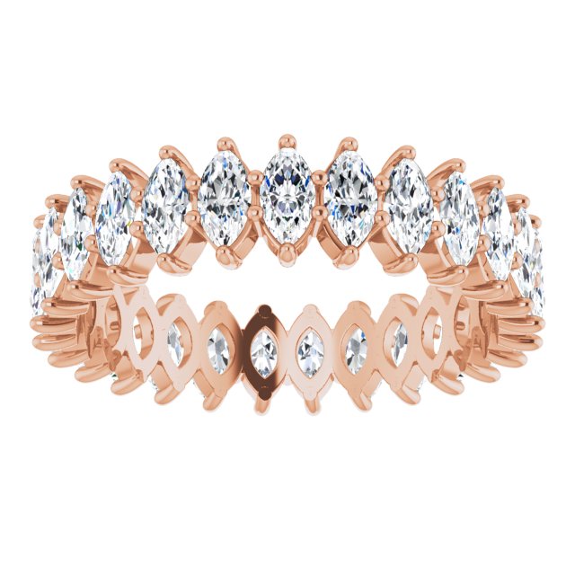14K Gold Marquise Natural Diamond Shared-Prong Eternity Band – 4x2 mm Stones - Rose Gold - view 3