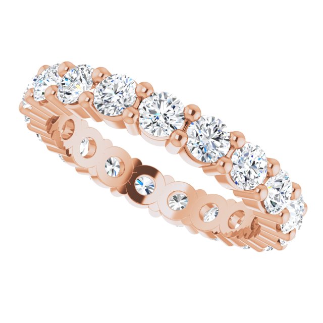 10K Gold Round Natural Diamond Shared-Prong Eternity Band – 3 mm Stones - Rose Gold - view 5