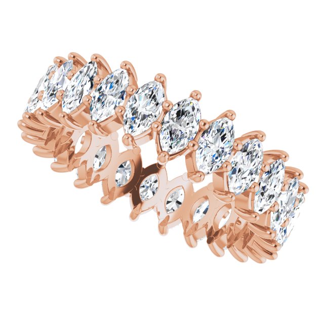 14K Gold Marquise Natural Diamond Shared-Prong Eternity Band – 4.25x2.25 mm Stones - Rose Gold - view 5