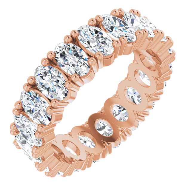 14K Gold Oval Natural Diamond Shared-Prong Eternity Band – 5x3 mm Stones - Rose Gold
