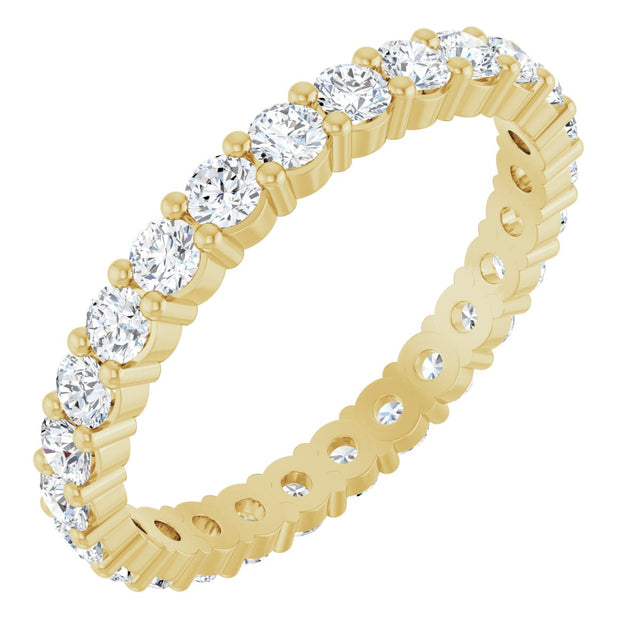 10K Gold Round Lab-Grown Diamond Shared-Prong Eternity Band – 2.25 mm Stones - Yellow Gold