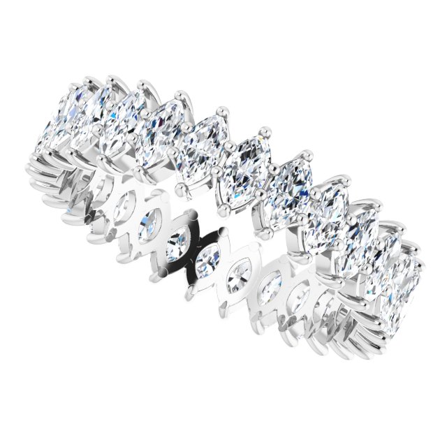 14K Gold Marquise Natural Diamond Shared-Prong Eternity Band – 4x2 mm Stones - White Gold - view 5