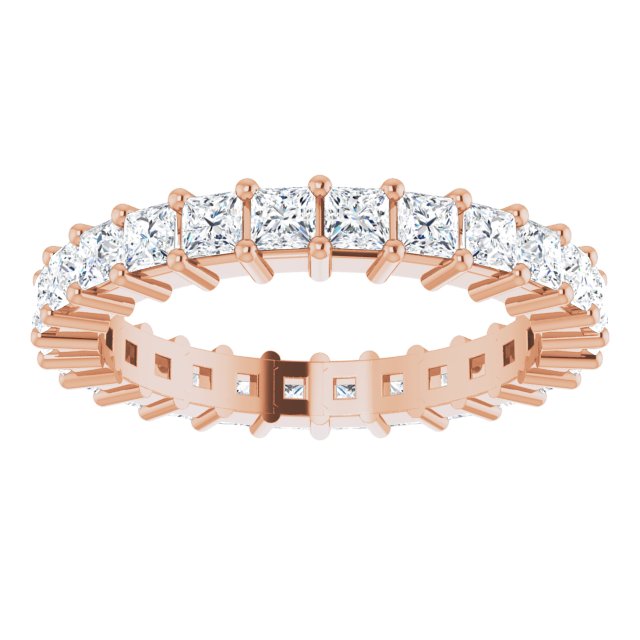 10K Gold Square Natural Diamond Shared-Prong Eternity Band – 2.25x2.25 mm Stones - Rose Gold - view 3