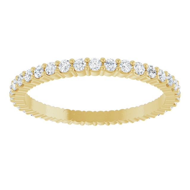 14K Gold Round Natural Diamond Shared-Prong Eternity Band – 1.5 mm Stones - Yellow Gold - view 3