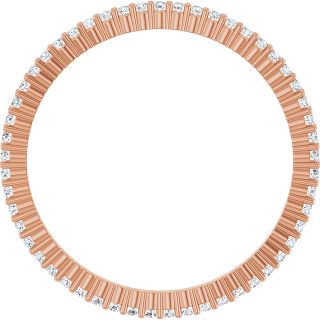 10K Gold Round Natural Diamond Shared-Prong Eternity Band – 1 mm Stones - Rose Gold - view 2