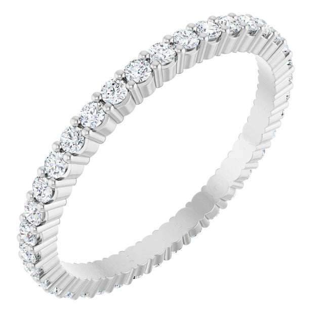 14K Gold Round Natural Diamond Shared-Prong Eternity Band – 1.5 mm Stones - White Gold