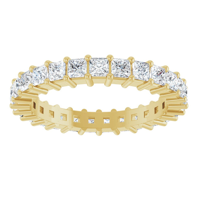 14K Gold Square Natural Diamond Shared-Prong Eternity Band – 2.25x2.25 mm Stones - Yellow Gold - view 3