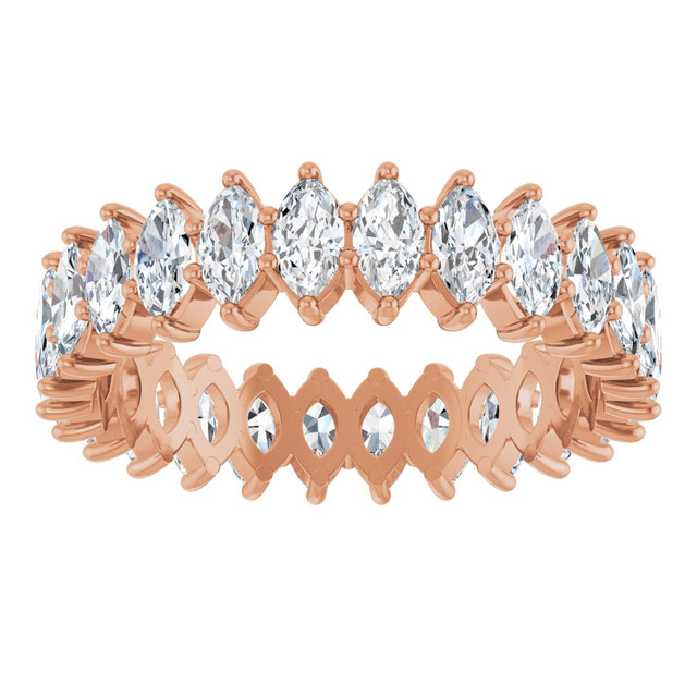 14K Gold Marquise Natural Diamond Shared-Prong Eternity Band – 4.25x2.25 mm Stones - Rose Gold - view 3