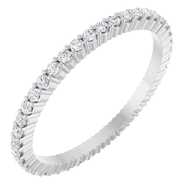 14K Gold Round Natural Diamond Shared-Prong Eternity Band – 1.3 mm Stones - White Gold