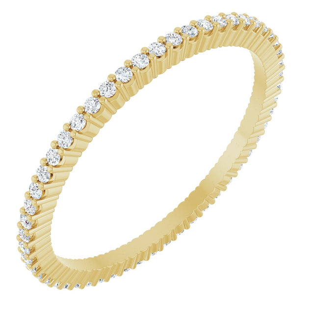 10K Gold Round Lab-Grown Diamond Shared-Prong Eternity Band – 1 mm Stones - Yellow Gold
