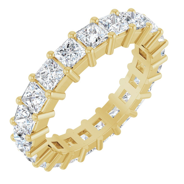10K Gold Square Natural Diamond Shared-Prong Eternity Band – 3x3 mm Stones - Yellow Gold