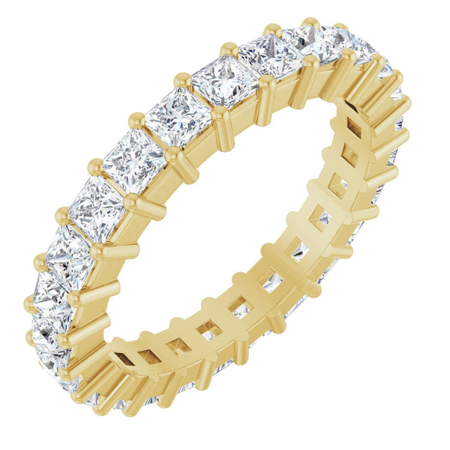 14K Gold Square Natural Diamond Shared-Prong Eternity Band – 2.5x2.5 mm Stones - Yellow Gold