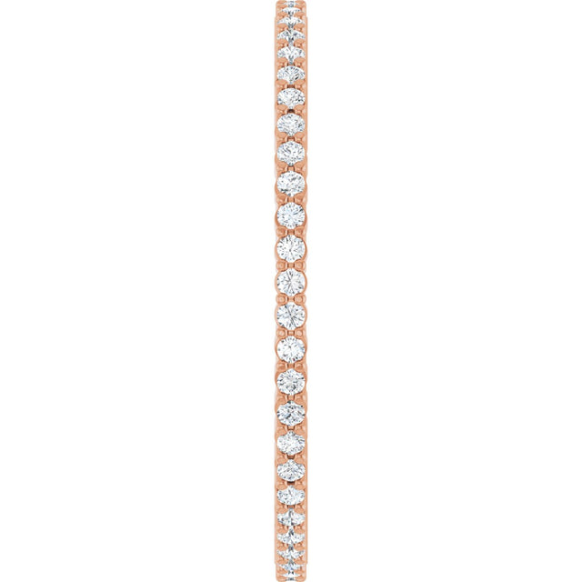 10K Gold Round Natural Diamond Shared-Prong Eternity Band – 1 mm Stones - Rose Gold - view 4