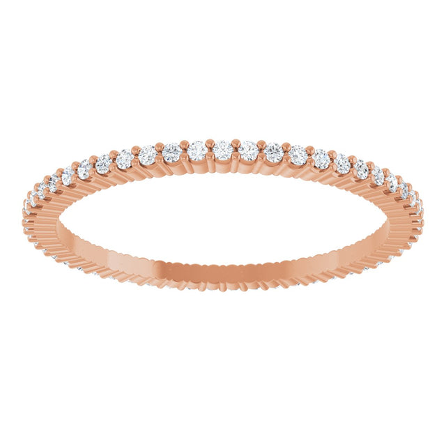 10K Gold Round Natural Diamond Shared-Prong Eternity Band – 1 mm Stones - Rose Gold - view 3