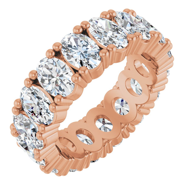 14K Gold Oval Natural Diamond Shared-Prong Eternity Band – 6x4 mm Stones - Rose Gold