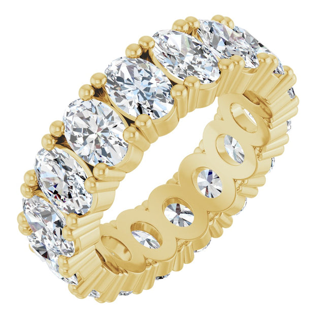 14K Gold Oval Natural Diamond Shared-Prong Eternity Band – 6x4 mm Stones - Yellow Gold