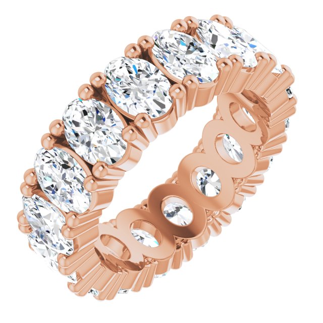 14K Gold Oval Natural Diamond Shared-Prong Eternity Band – 6x4 mm Stones - Rose Gold