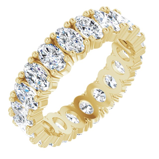 14K Gold Oval Natural Diamond Shared-Prong Eternity Band – 5x3 mm Stones - Yellow Gold