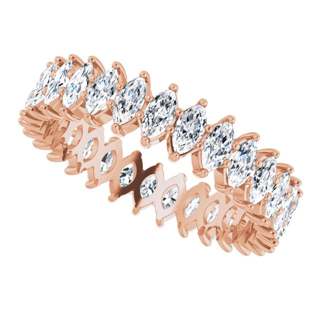 14K Gold Marquise Natural Diamond Shared-Prong Eternity Band – 4x2 mm Stones - Rose Gold - view 5