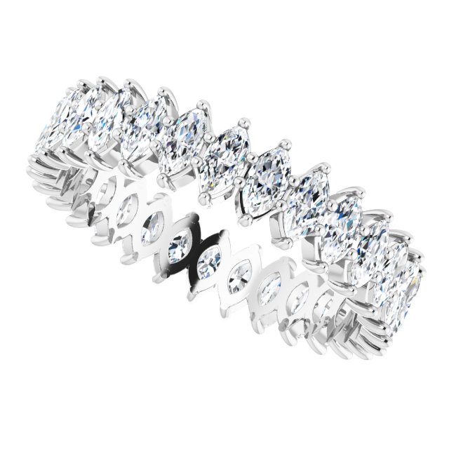 14K Gold Marquise Natural Diamond Shared-Prong Eternity Band – 4x2 mm Stones - White Gold - view 5