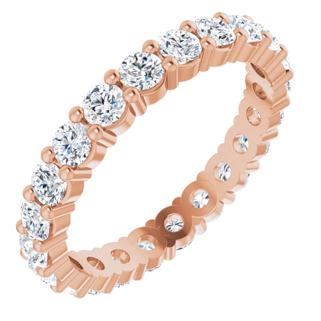 10K Gold Round Natural Diamond Shared-Prong Eternity Band – 2.75 mm Stones - Rose Gold