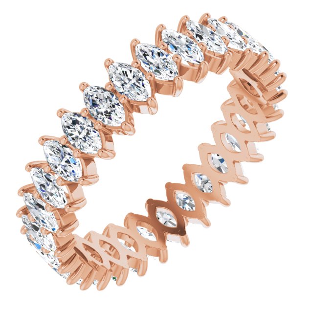 14K Gold Marquise Natural Diamond Shared-Prong Eternity Band – 4x2 mm Stones - Rose Gold