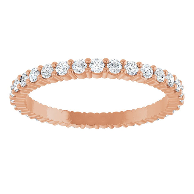 10K Gold Round Natural Diamond Shared-Prong Eternity Band – 1.7 mm Stones - Rose Gold - view 3