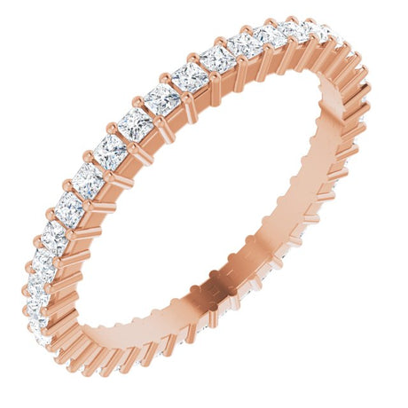 10K Gold Square Natural Diamond Shared-Prong Eternity Band – 1.5x1.5 mm Stones - Rose Gold